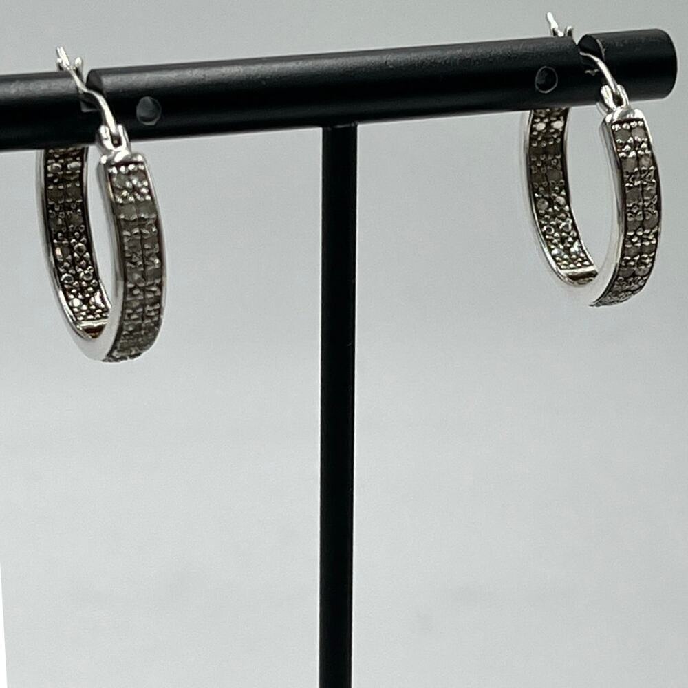 DBJ Dee Berkley‎ 925 Sterling Silver Genuine Cut Diamond In & Out Hoop
Earrings